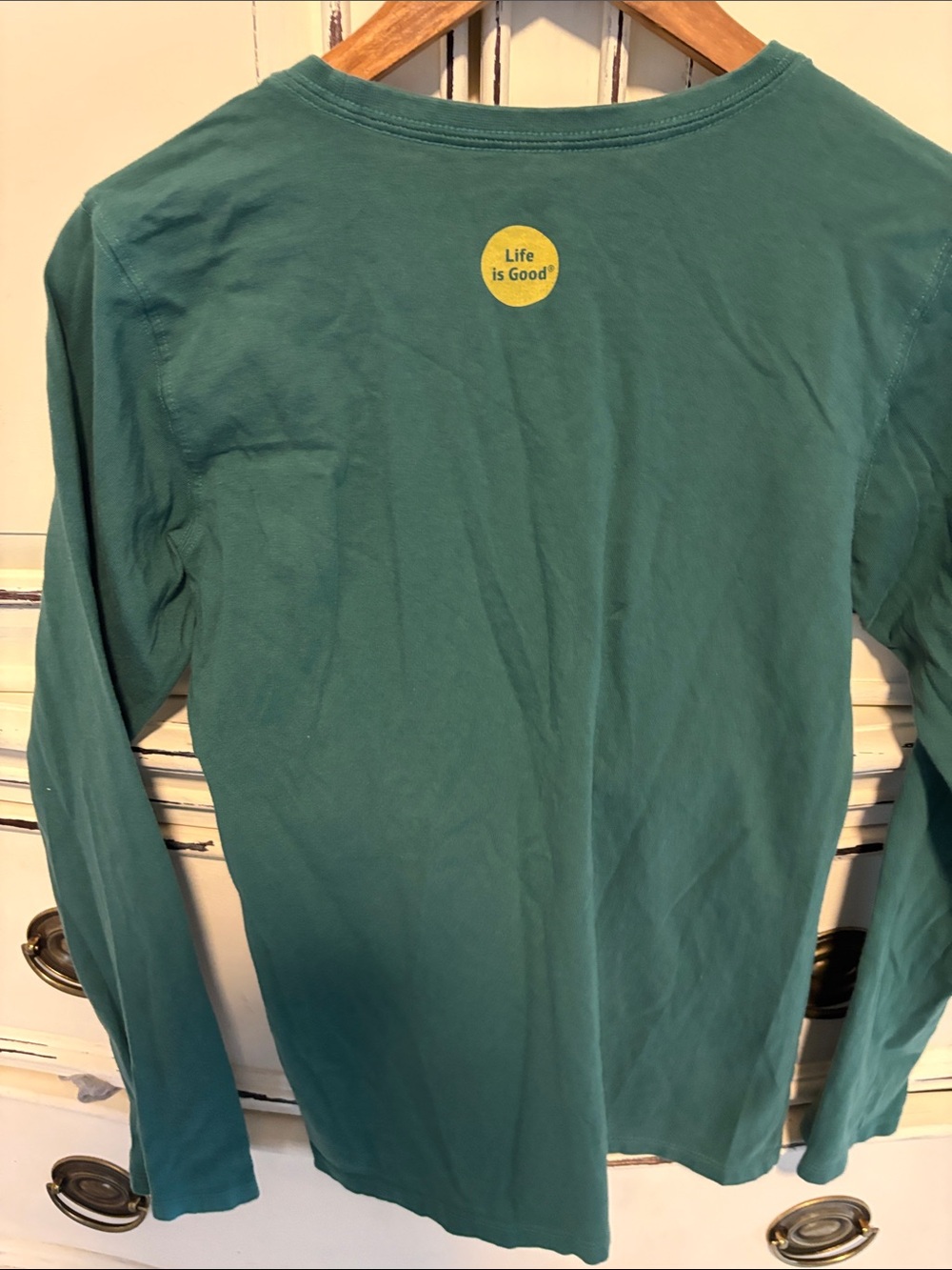 Life Is Good Women's Long Sleeve Tee in Teal with 'Half Full' Graphic - Picture 4 of 5